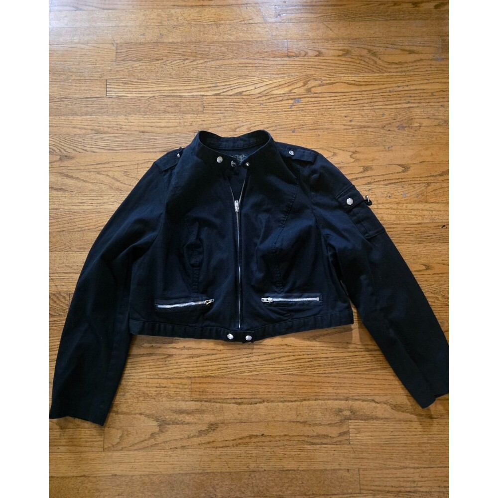 Tripp NYC Jacket Womens 3/XL Zip Front Black Zipper Detail Cropped Long Sleeve